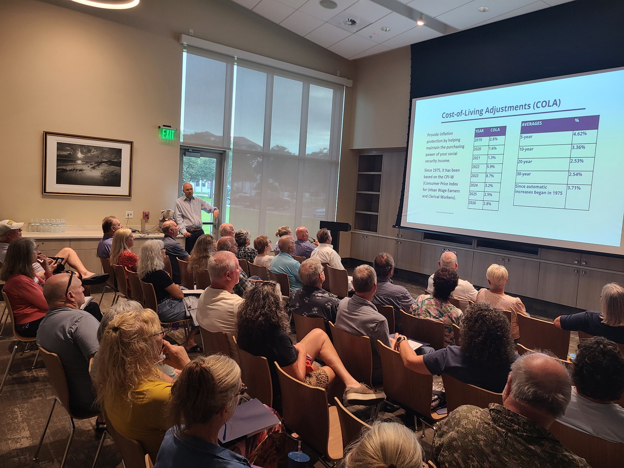 Steven Rich teaching a free retirement workshop to a full room at the Brannon Center